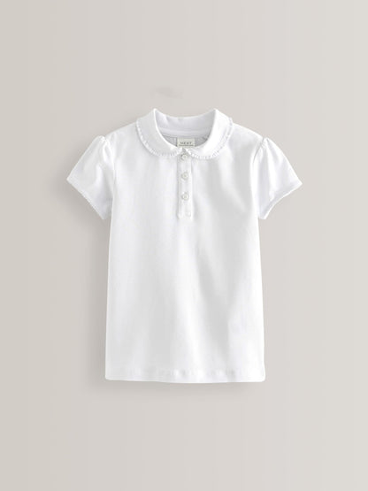 Dsiney Kidz - White Girls Cotton Stretch Frill Collar School Polo Tops 2 Pack (3-16yrs) image 6