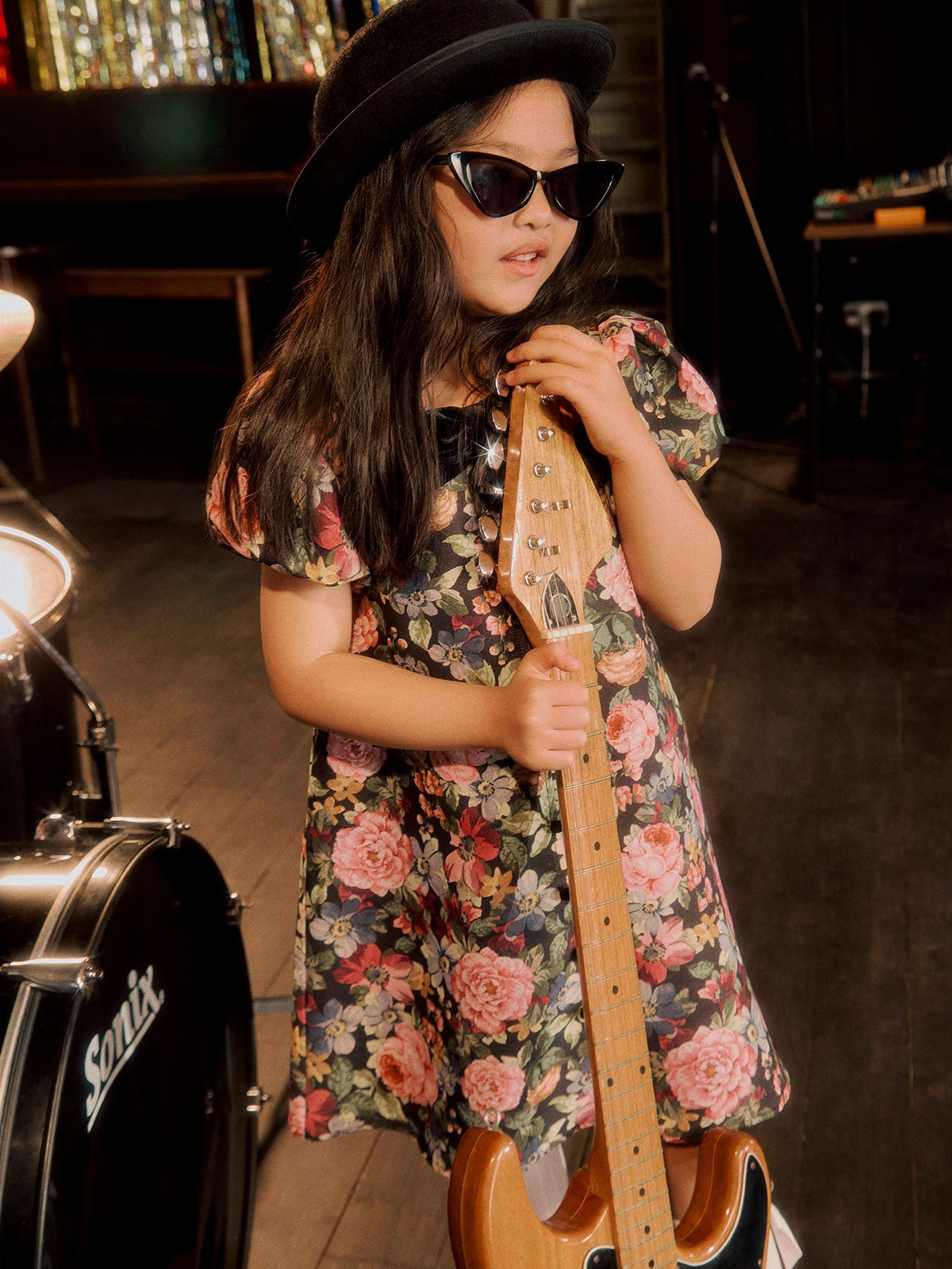 Monsoon Black x Queens of Archive Edie Velvet Bow Floral Print Party Dress - image 1