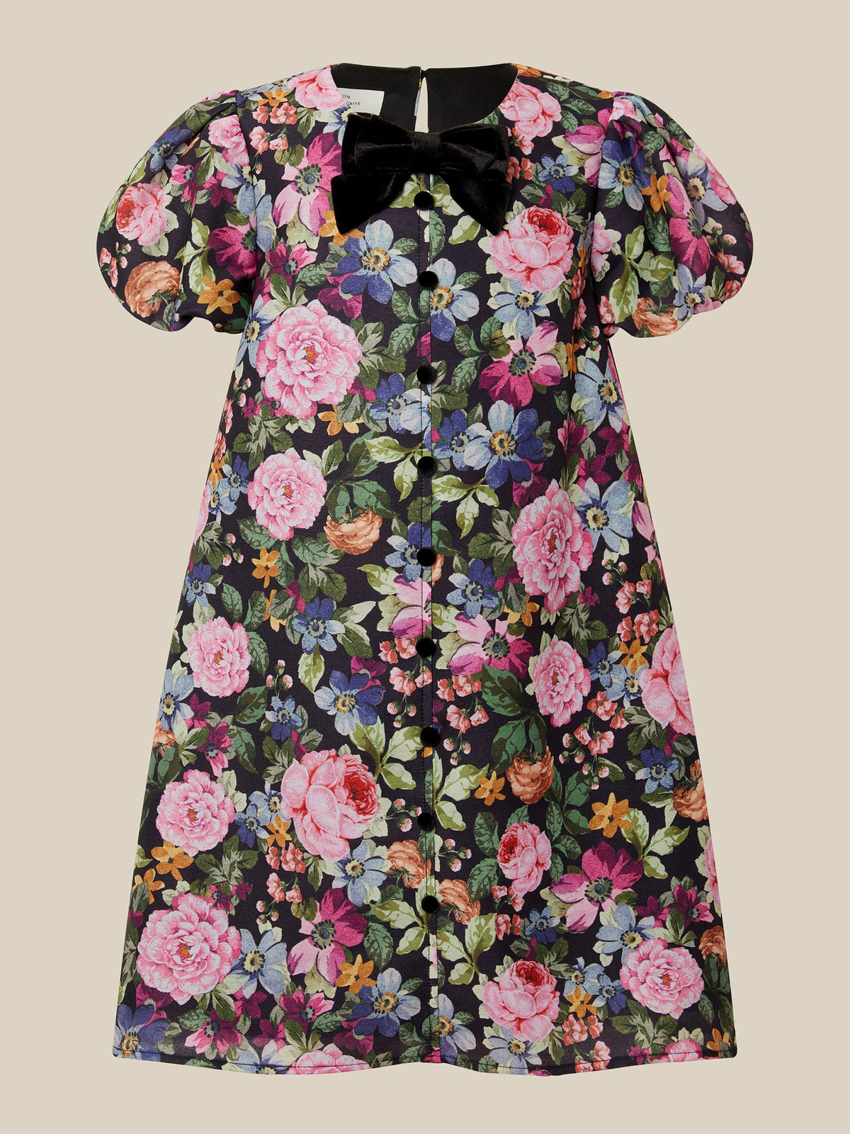 Monsoon Black x Queens of Archive Edie Velvet Bow Floral Print Party Dress - image 3