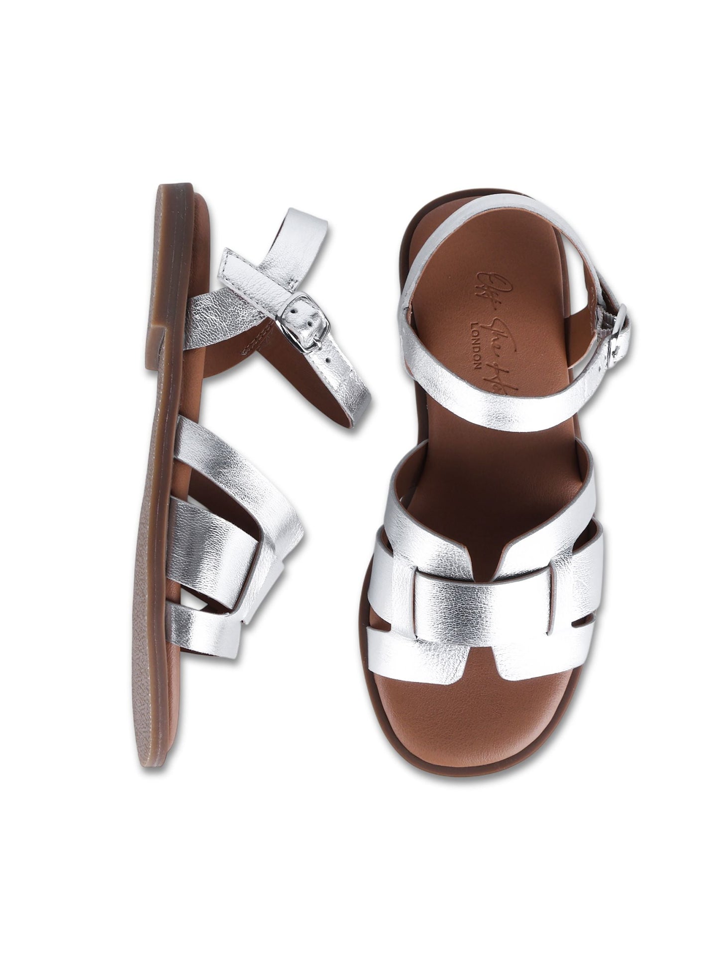 Off The Hook Silver Isabella Leather Slingback Open-Toe Flat Sandals image 1