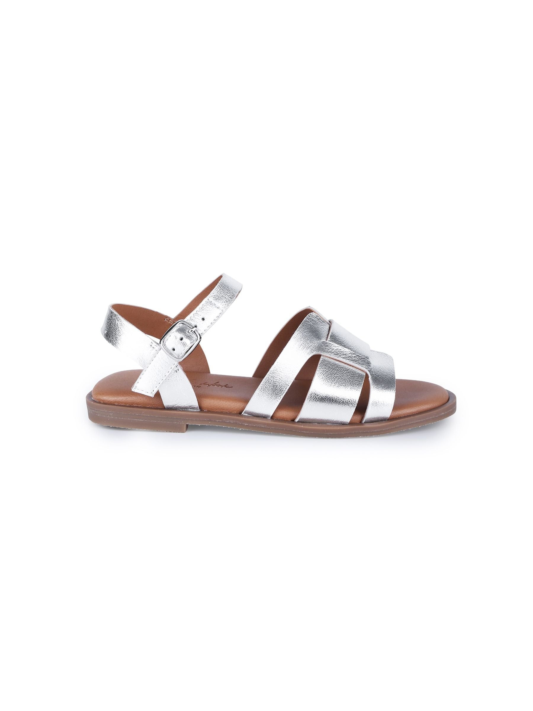 Off The Hook Silver Isabella Leather Slingback Open-Toe Flat Sandals image 2
