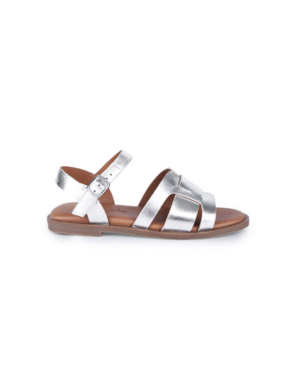 Off The Hook Silver Isabella Leather Slingback Open-Toe Flat Sandals image 2