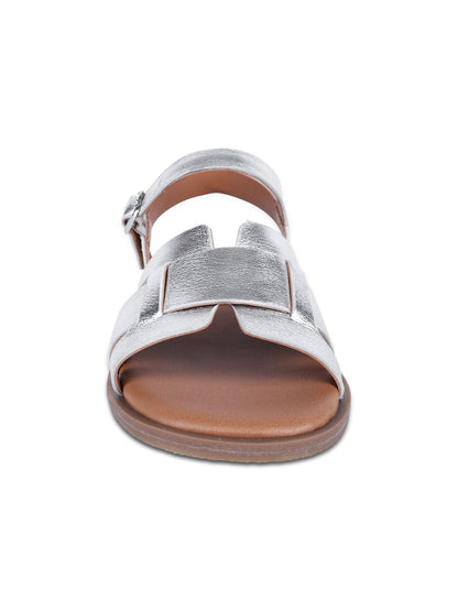 Off The Hook Silver Isabella Leather Slingback Open-Toe Flat Sandals image 4