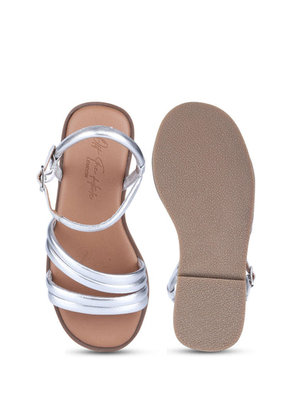 Off The Hook Silver Seraphina Strappy Leather Flat Sandals image 6