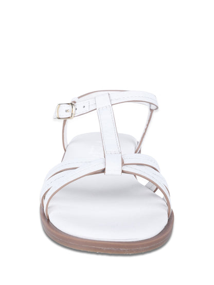 Off The Hook White Auora Strappy Flat Leather Sandals image 4