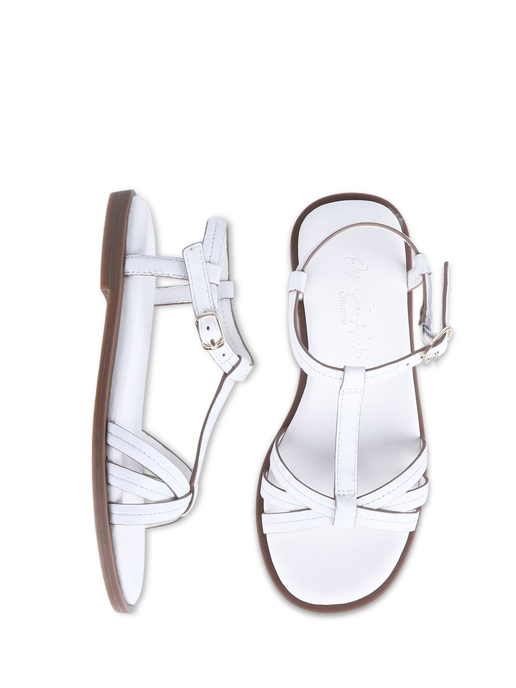 Off The Hook White Auora Strappy Flat Leather Sandals image 6
