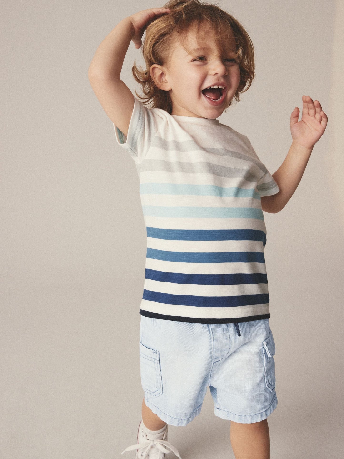 Dsiney Kidz - Blue/White Vertical Stripe Short Sleeve 100% Cotton T-Shirt (3mths-7yrs) image 1
