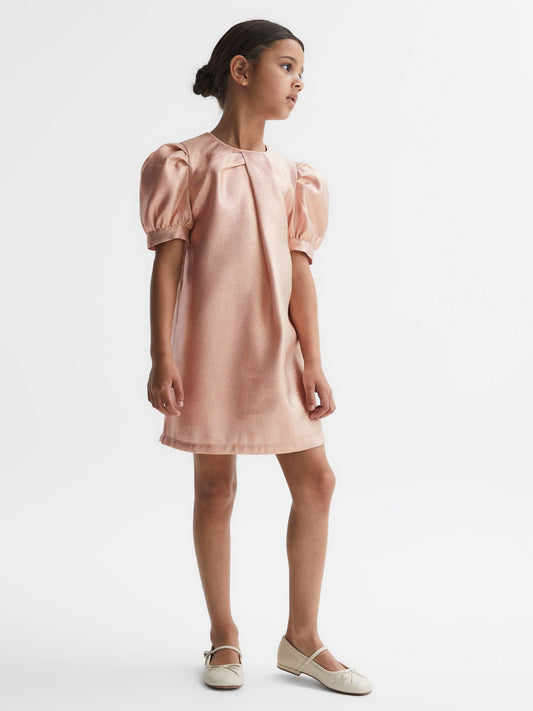 Dsiney Kidz - Reiss Pink Lexi 9-14 yrs Metallic Puff Sleeve Dress image 1