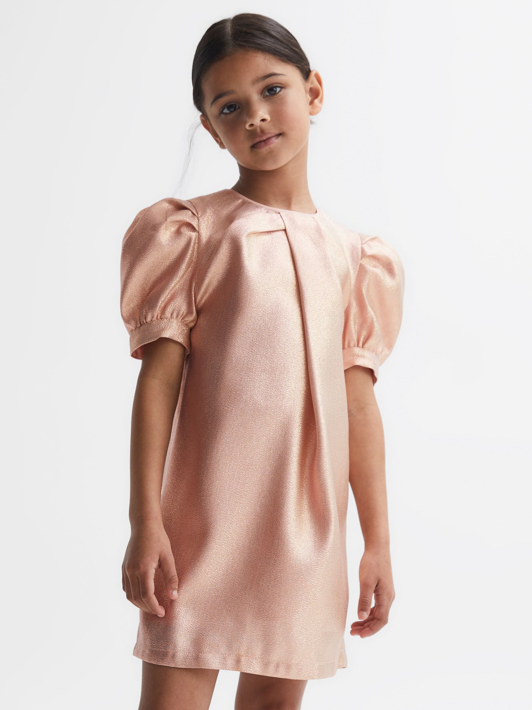 Dsiney Kidz - Reiss Pink Lexi 9-14 yrs Metallic Puff Sleeve Dress image 3