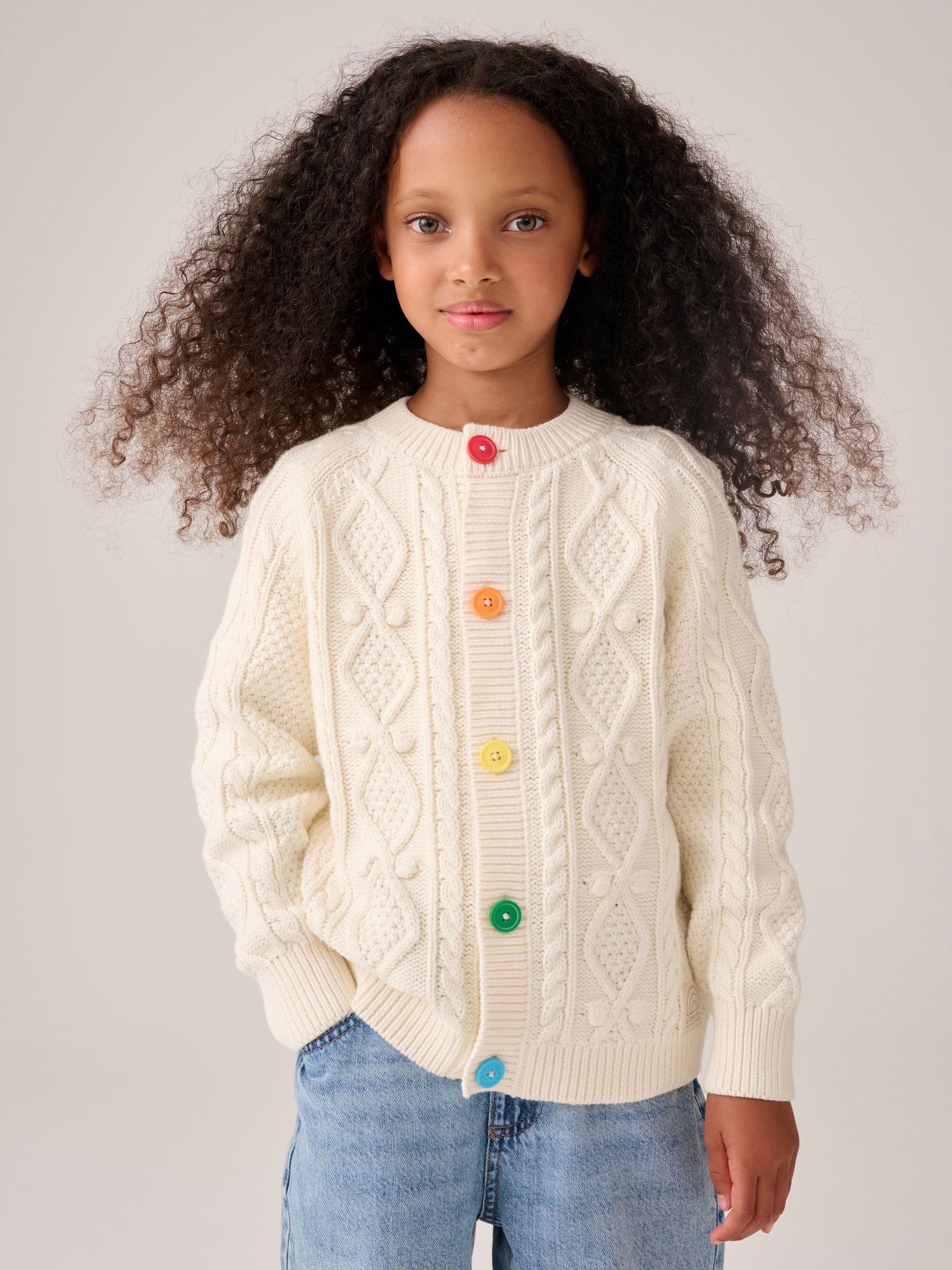 Dsiney Kidz - Little Bird by Jools Oliver Ecru Knitted Cable Cotton Cardigan image 2