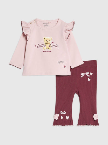 River Island Pink Bow Top & Leopard Leggings Set - image 1