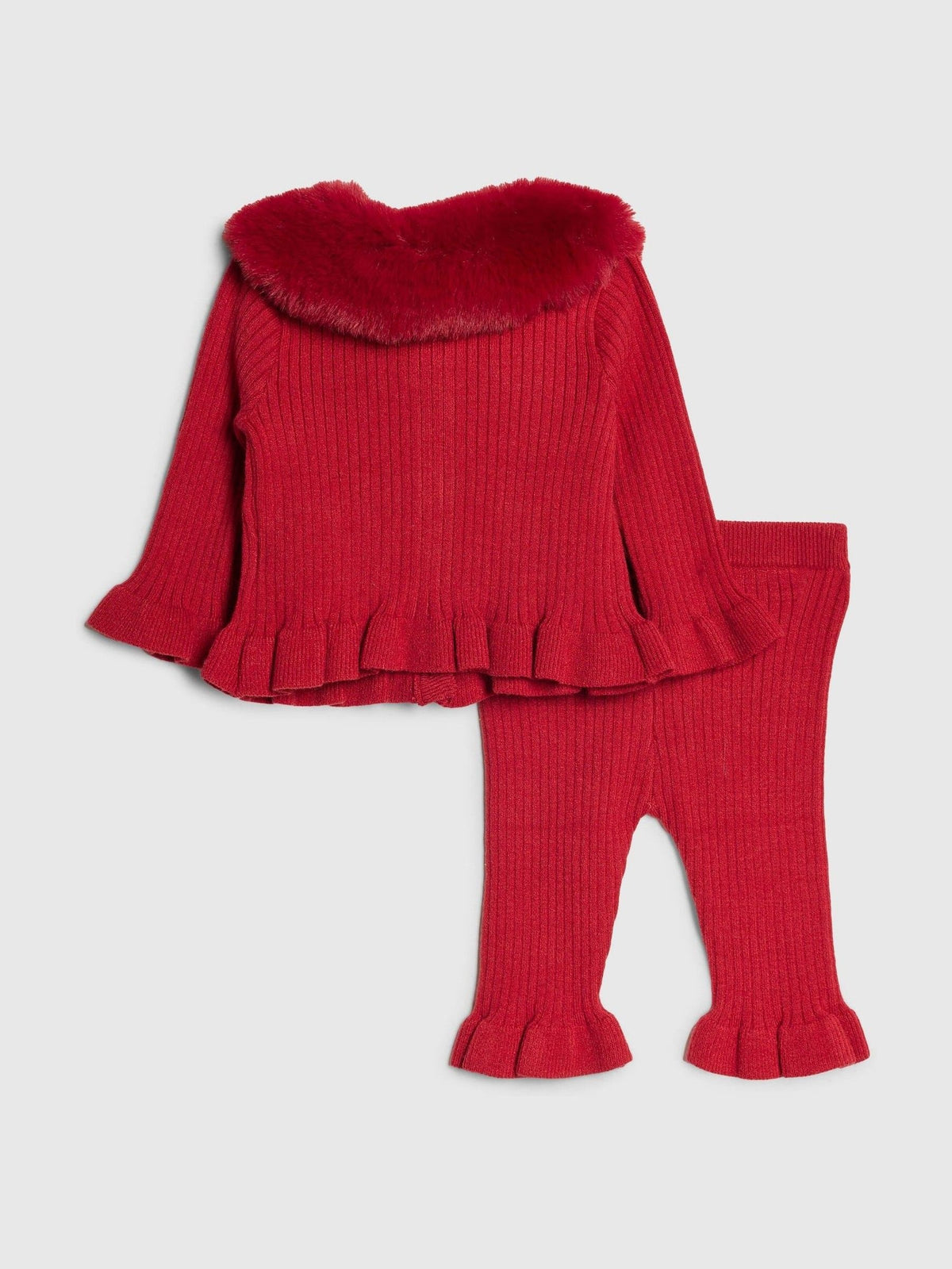 River Island Red Faux Fur Collar Cardigan & Leggings Set - image 2