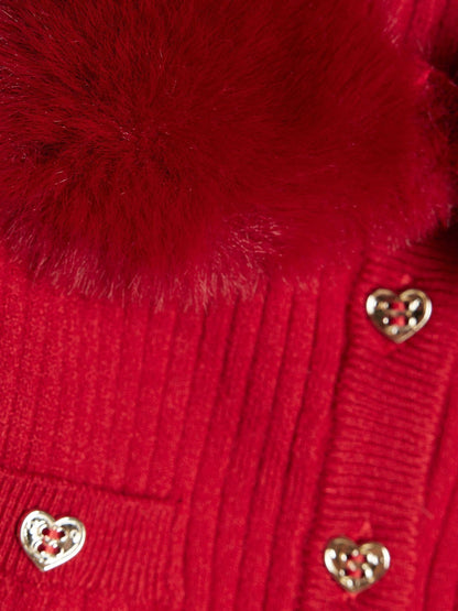 River Island Red Faux Fur Collar Cardigan & Leggings Set - image 4