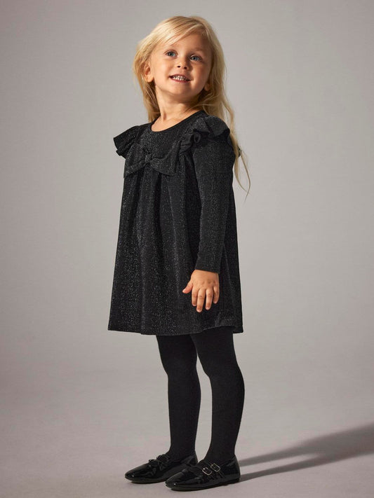 Name It Black Velvet Glitter Occasion Dress With Bow - image 1