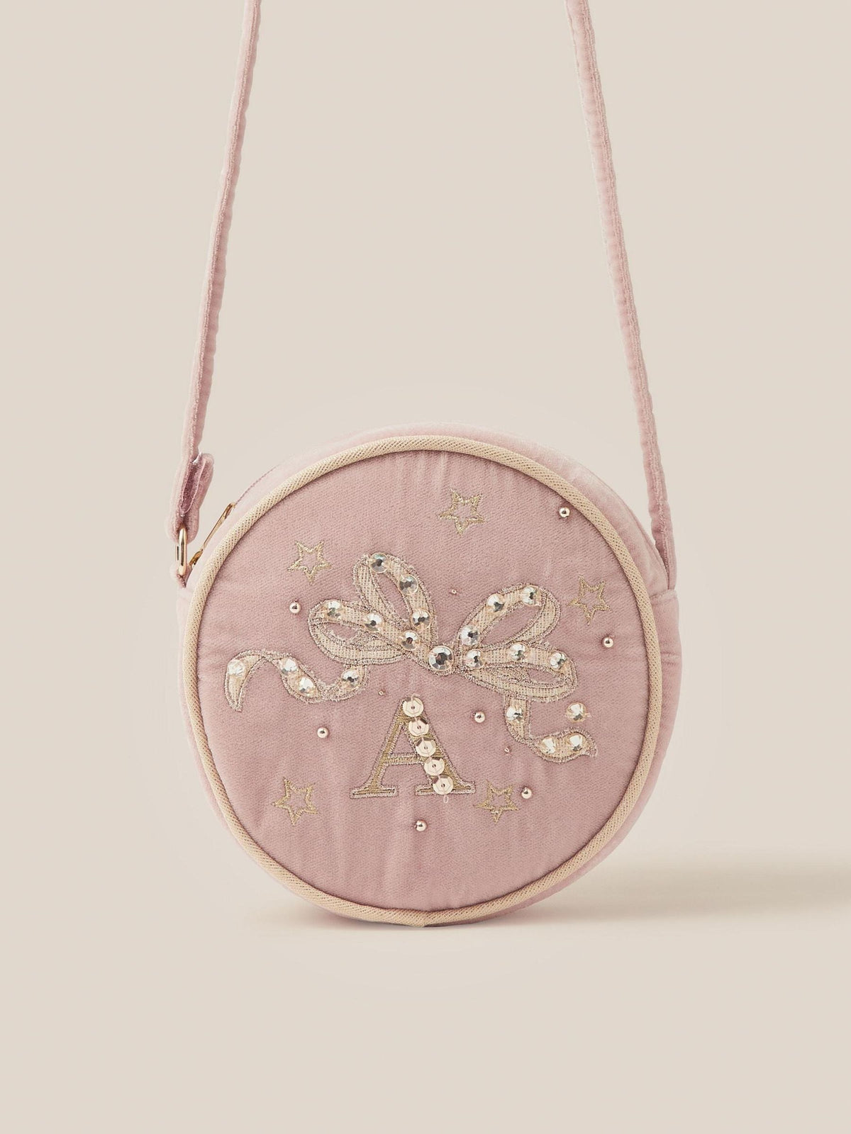 Monsoon Pink Embellished Velvet E Initial Cross-Body Bag - image 1