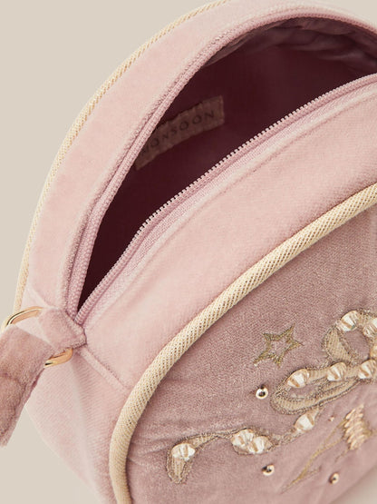 Monsoon Pink Embellished Velvet E Initial Cross-Body Bag - image 2