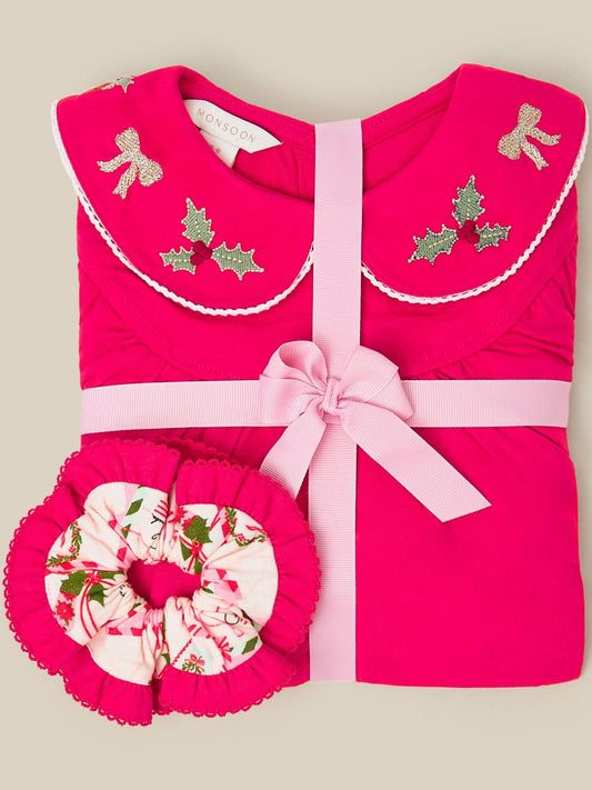 Monsoon Red Christmas Letter Long Pyjamas & Hair Scrunchie Set - image 1