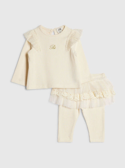 River Island Cream Top & Tulle Leggings Set - image 1