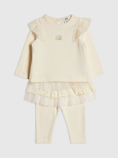 River Island Cream Top & Tulle Leggings Set - image 3