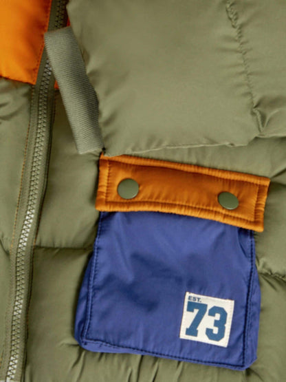 Dsiney Kidz - Monsoon Green Water-Resistant Colourblock Puffer Jacket image 3