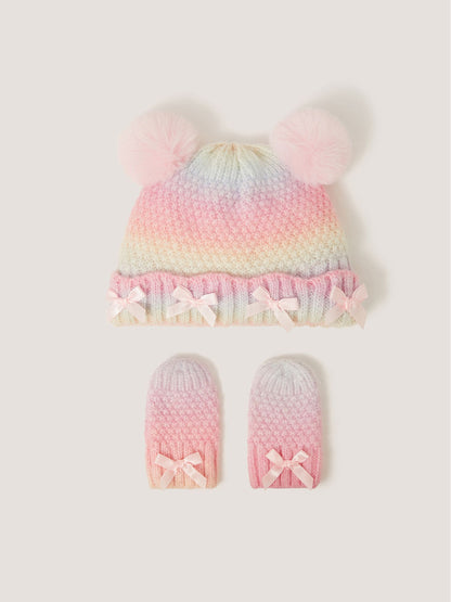 Dsiney Kidz - Monsoon Pink Baby Bow Ombré Hat & Mittens Set image 1