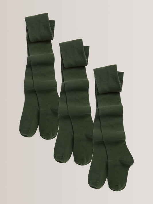 Green Regular Length 3 Pack Cotton Rich School Tights image 1