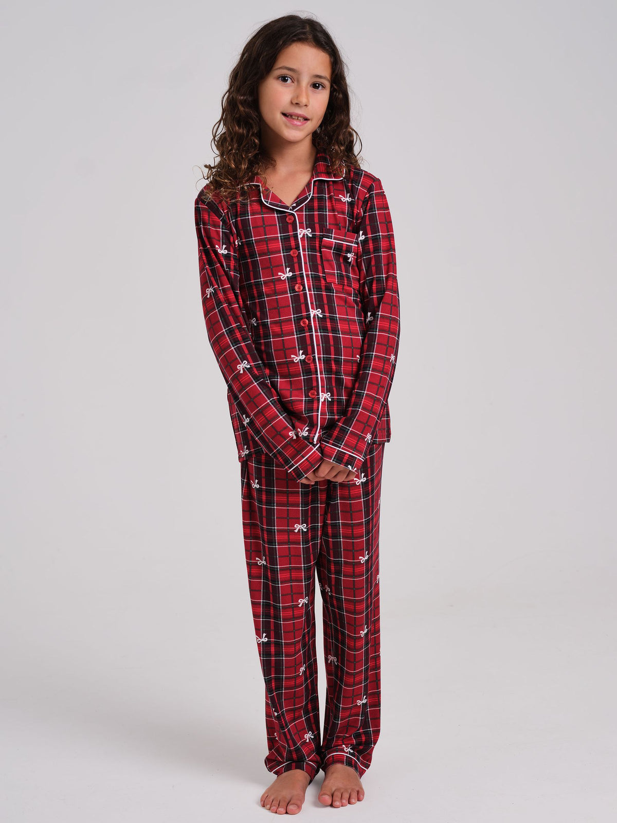 Loungeable Burgundy Red Christmas Tartan Super Soft Long Sleeve Button Through Pyjamas Set - image 1