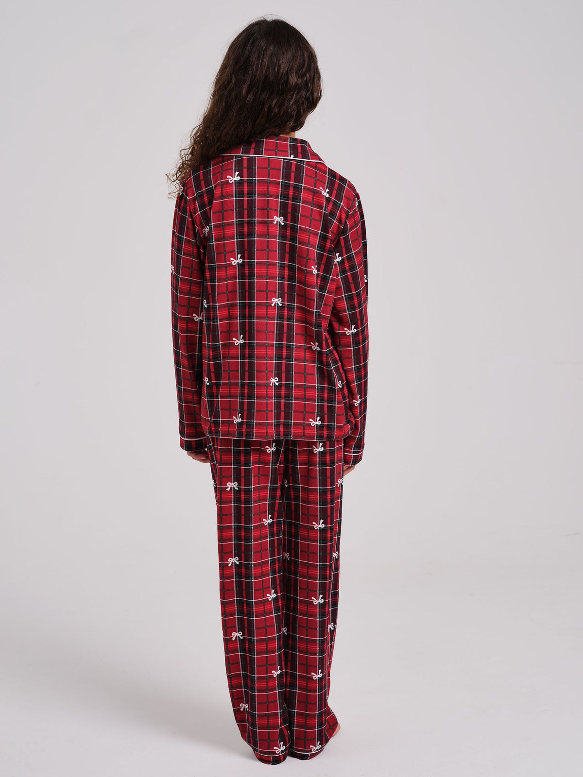 Loungeable Burgundy Red Christmas Tartan Super Soft Long Sleeve Button Through Pyjamas Set - image 2