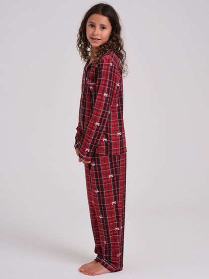 Loungeable Burgundy Red Christmas Tartan Super Soft Long Sleeve Button Through Pyjamas Set - image 3