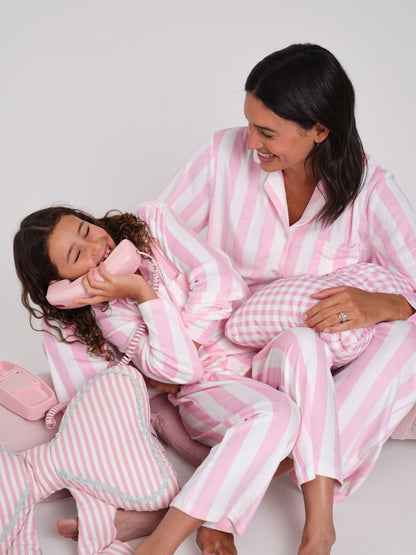 Loungeable Pink Stripe Velour Long Sleeve Button Through Pyjamas Set - image 1