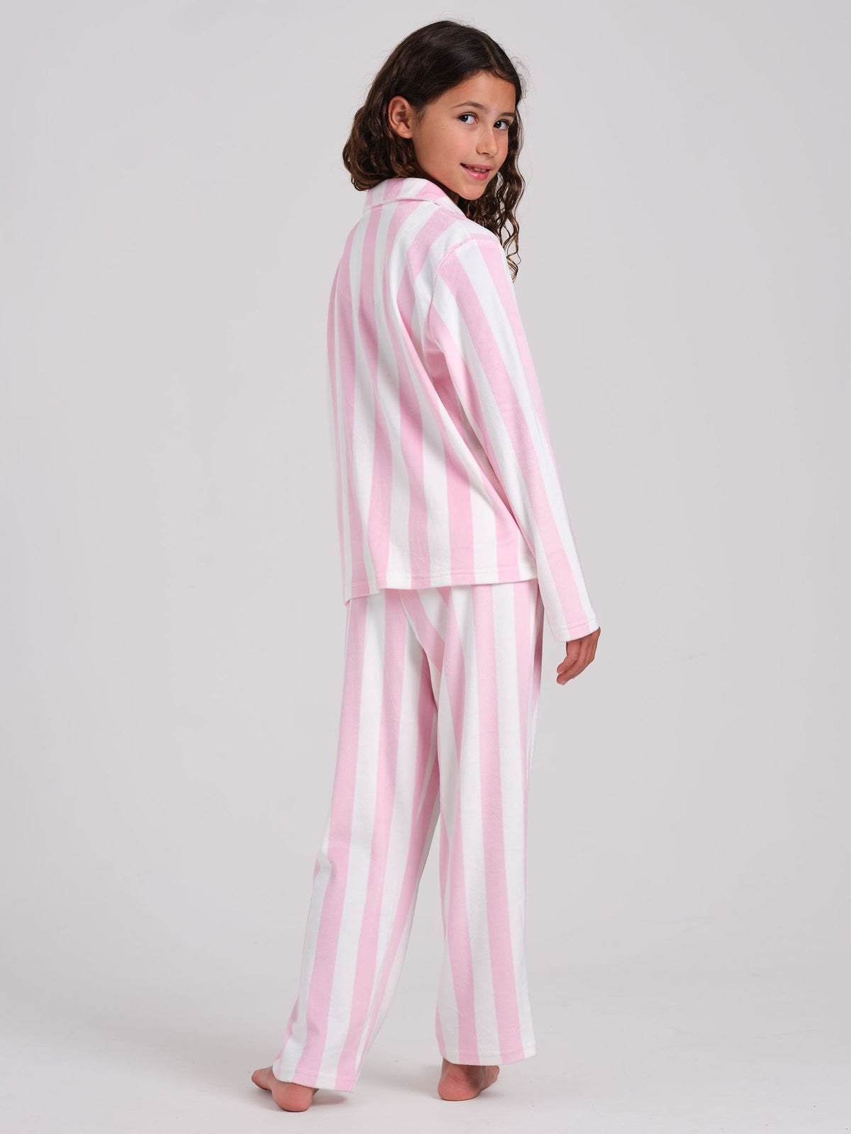 Loungeable Pink Stripe Velour Long Sleeve Button Through Pyjamas Set - image 2