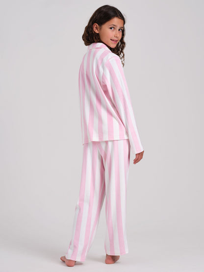 Loungeable Pink Stripe Velour Long Sleeve Button Through Pyjamas Set - image 2