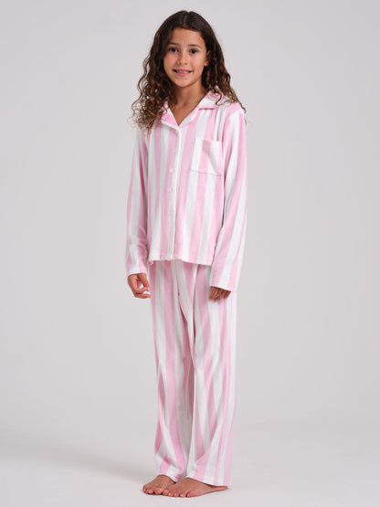 Loungeable Pink Stripe Velour Long Sleeve Button Through Pyjamas Set - image 3