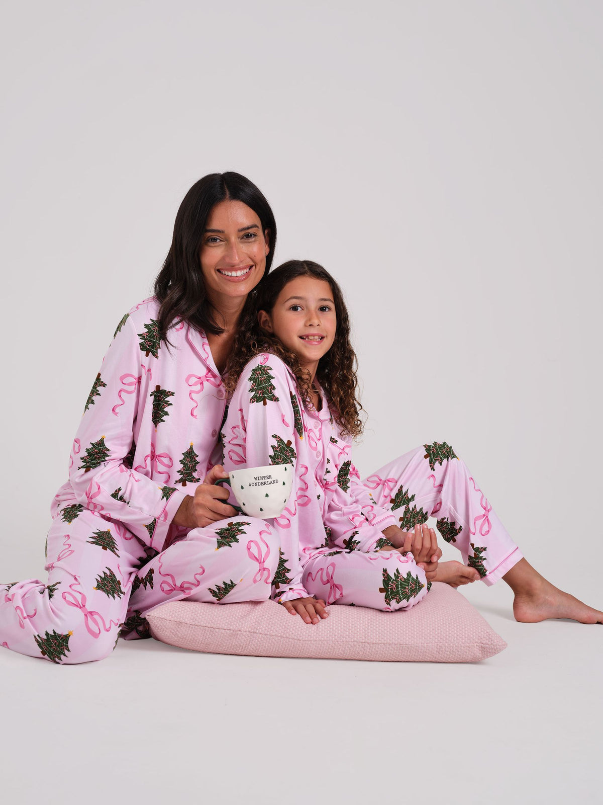 Loungeable Pink Christmas Bow Stripe Super Soft Long Sleeve Button Through Pyjamas Set - image 1
