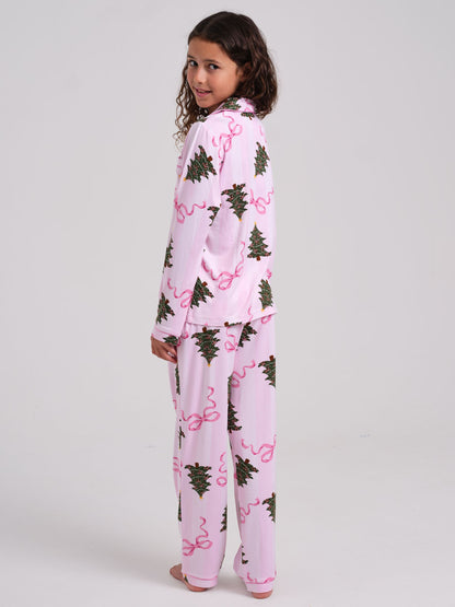 Loungeable Pink Christmas Bow Stripe Super Soft Long Sleeve Button Through Pyjamas Set - image 3