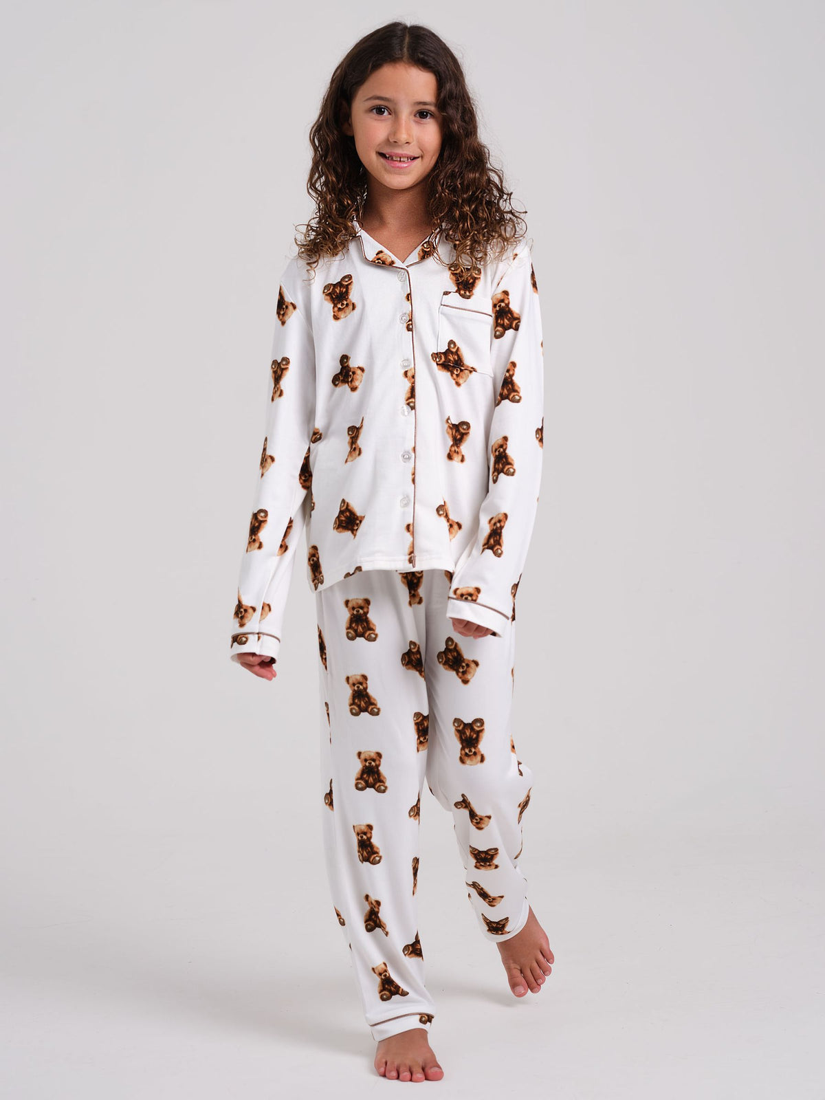 Loungeable Cream Teddy Bear Super Soft Long Sleeve Button Through Pyjamas Set - image 1