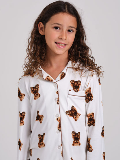 Loungeable Cream Teddy Bear Super Soft Long Sleeve Button Through Pyjamas Set - image 4