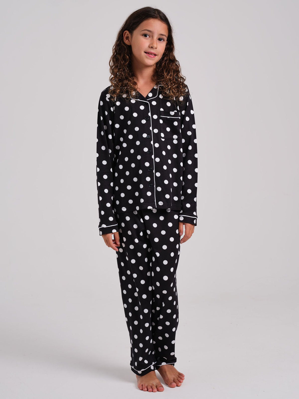 Loungeable Black Polka Dot Super Soft Long Sleeve Button Through Pyjamas Set - image 1
