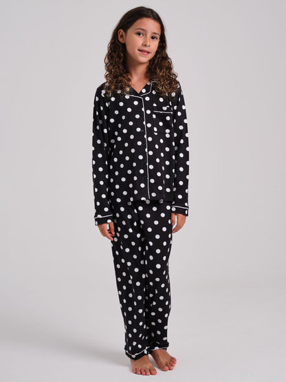 Loungeable Black Polka Dot Super Soft Long Sleeve Button Through Pyjamas Set - image 1