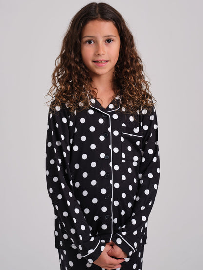 Loungeable Black Polka Dot Super Soft Long Sleeve Button Through Pyjamas Set - image 4