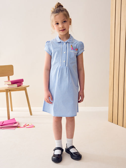 Dsiney Kidz - Blue Cotton Rich Button Front Lace Gingham School Dress (3-14yrs) image 1