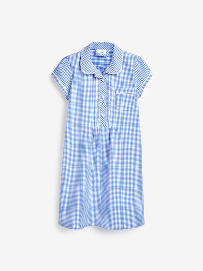 Blue Cotton Rich Button Front Lace Gingham School Dress (3-14yrs) image 4