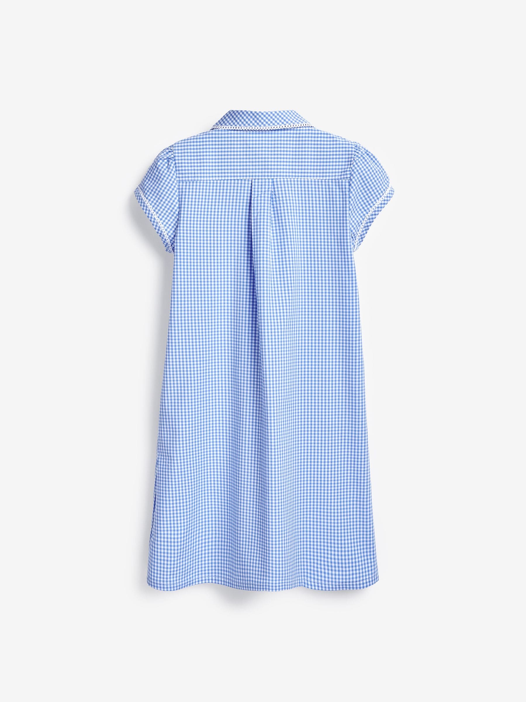 Blue Cotton Rich Button Front Lace Gingham School Dress (3-14yrs) image 5