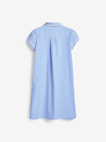 Blue Cotton Rich Button Front Lace Gingham School Dress (3-14yrs) image 5