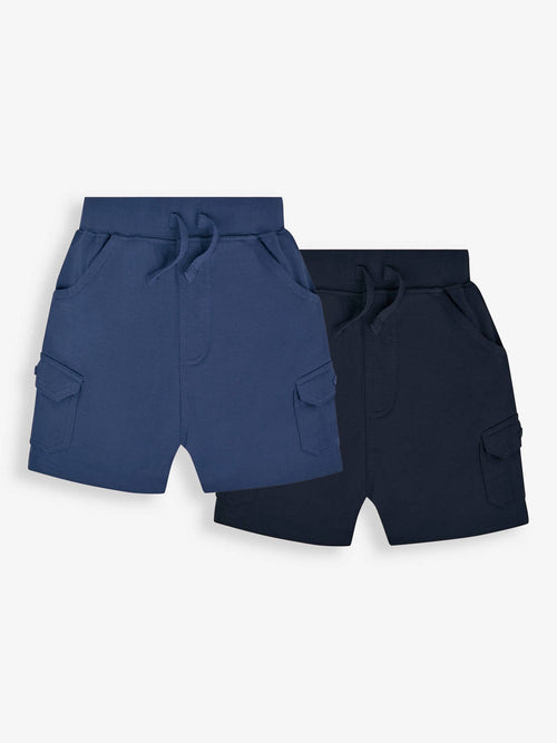 JoJo Maman Bébé Indigo Blue & Navy Blue 2-Pack Cargo Pocket Shorts image 1