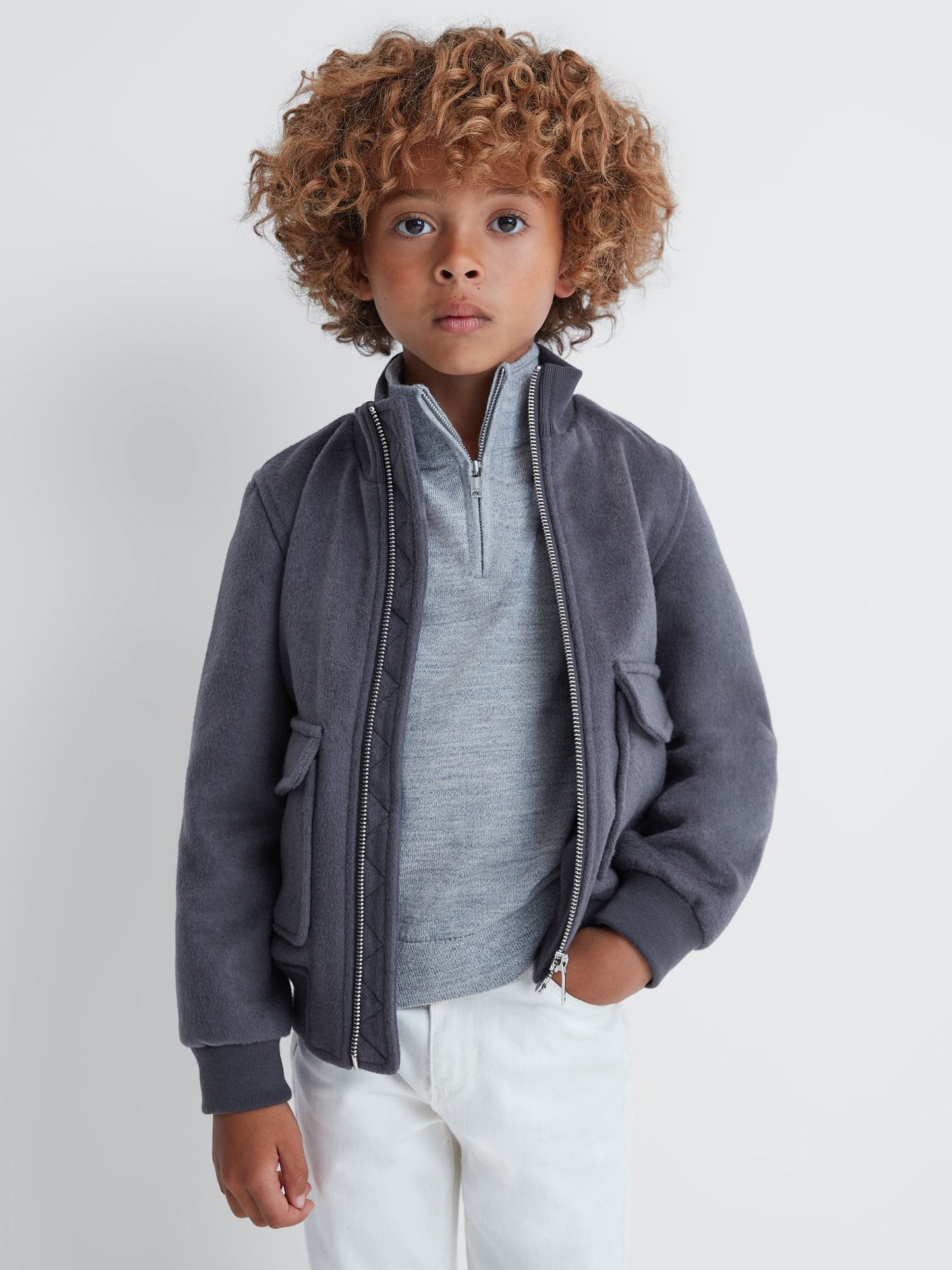Dsiney Kidz - Reiss Airforce Blue Shuffle 9-14 yrs Wool Blend Zip-Through Jacket image 1