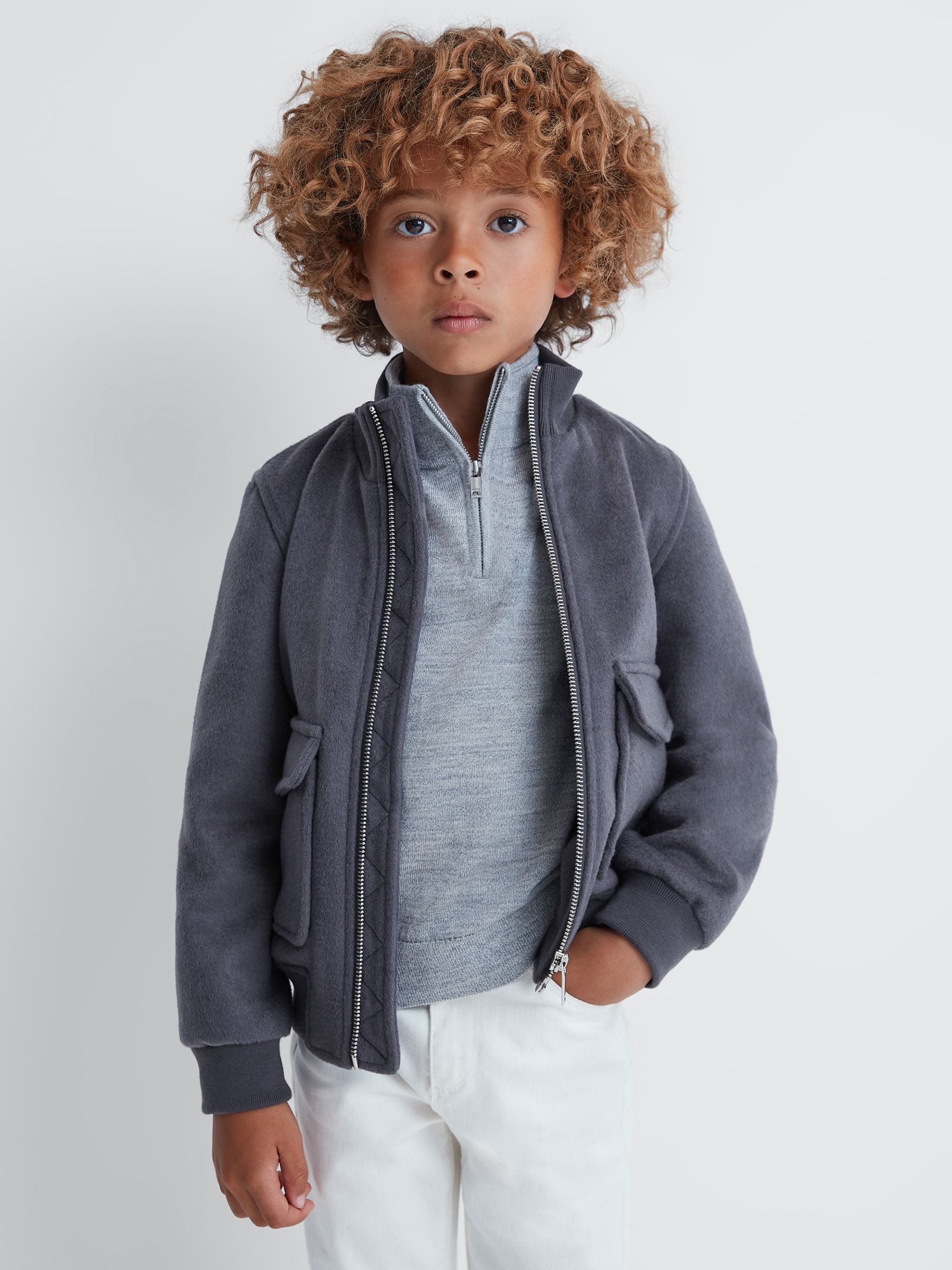 Dsiney Kidz - Reiss Airforce Blue Shuffle 9-14 yrs Wool Blend Zip-Through Jacket image 1