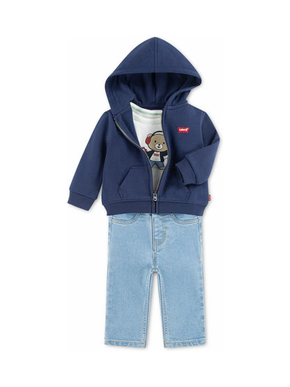 Dsiney Kidz - Levi's® Blue Musical Bodysuit, Hoodie and Jeans Set 3 Piece image 1