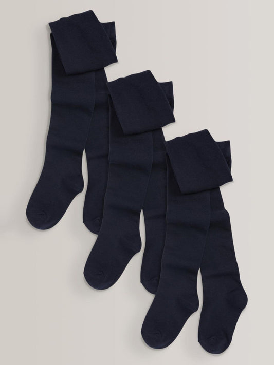 Navy Blue Regular Length 3 Pack Cotton Rich School Tights image 1