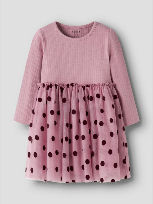 Dsiney Kidz - Name It Pink Jersey and Tulle Heart Flocked Dress image 1